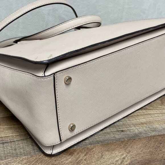 Kate Spade Laurel Way Reese Light Beige Cross-grain Leather Satchel Crossbody - Picture 4 of 6